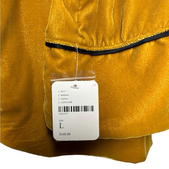 NWT Free People Golden Yellow Velvet Smoking Jacket. Size L. - Picture 5 of 7